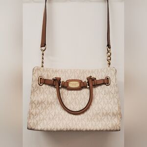 Michael Kors Hamilton MK Signature Large Handbag Vanilla MK PVC Acorn Leather